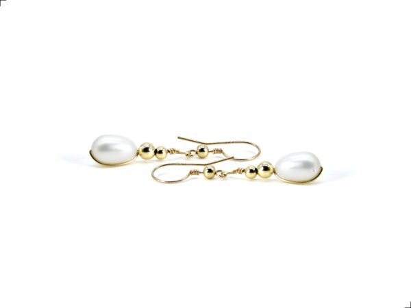 Aretes Perla Blanca Nacarada Drop Oro Italiano 14k By Thiago Turcott® - Image 2