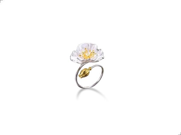 Anillo Flor De Amapola Plata De 1ra Ley 925 Ajustable By Thiago Turcott®