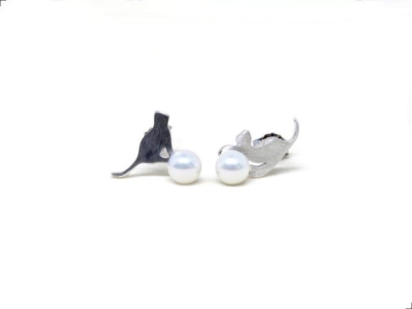 Aretes Gato Plata 1ra Ley 925 Perla Austriaca By Thiago Turcott®