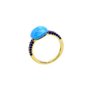 Anillo Turquesa Plata 1ra Ley 925/18k Gold Plating Button