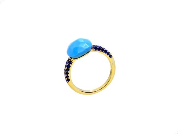 Anillo Turquesa Plata 1ra Ley 925/18k Gold Plating Button