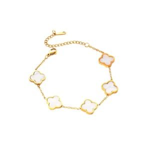Pulsera Trébol Madre Perla Titanio Dorado 18k