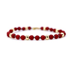 Pulsera Para Bebé Coral Rojo Esferas Oro Italiano 14k By Thiago Turcott®